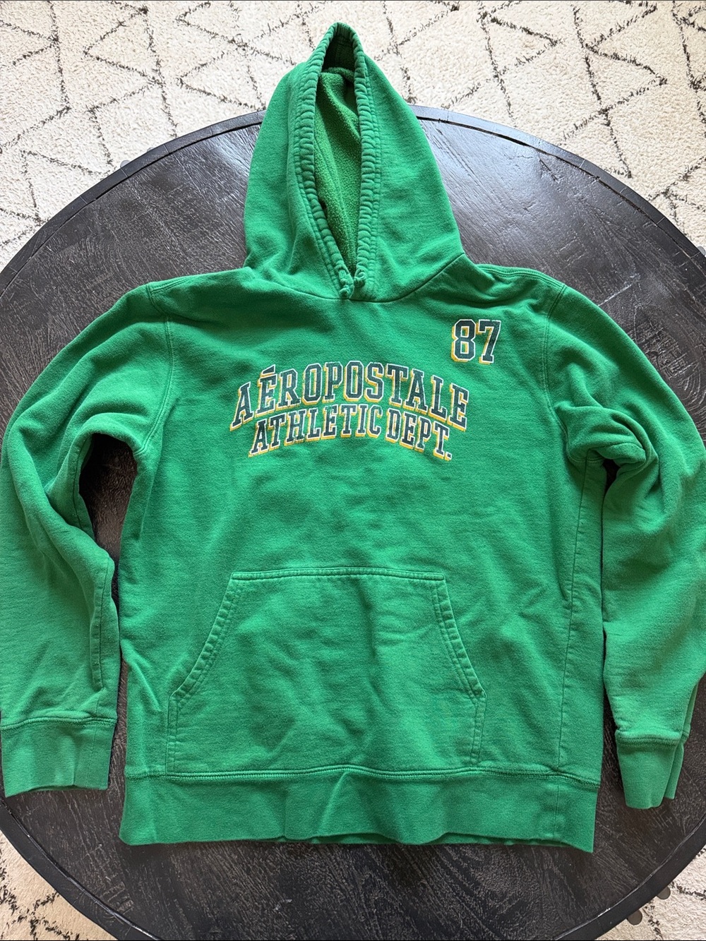 Y2K Aeropostale Green Hooded Sweatshirt with Yellow Accent